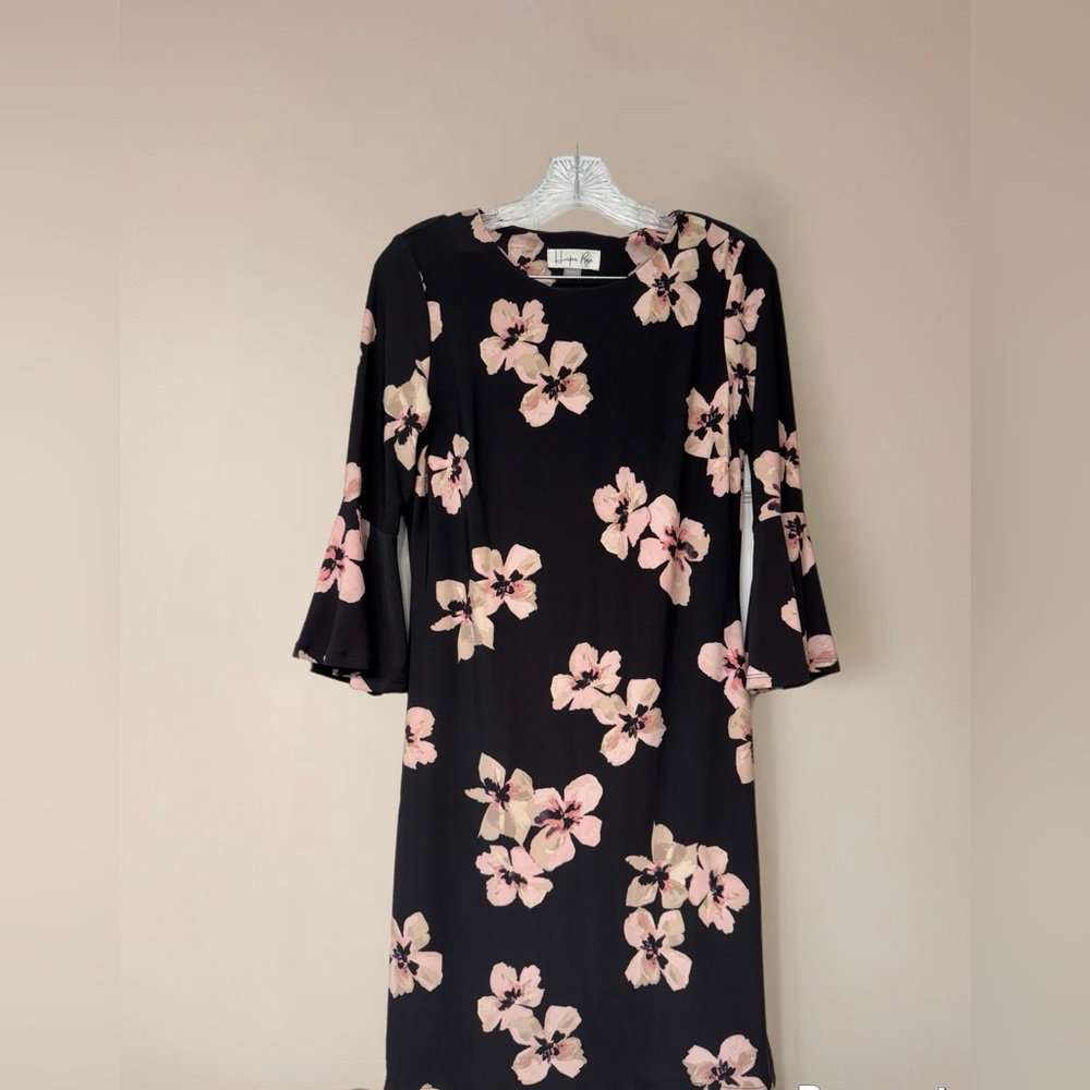 Harper Black Dress with Pink Floral Flare Sleeves